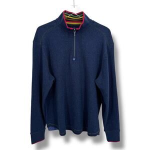 Robert Graham 1/4 zip pullover sweatshirt men's large waffle knit thermal blue